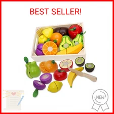 Wooden Play Food for Kids Kitchen Cutting Fruits Toys for Toddlers Pretend Veget