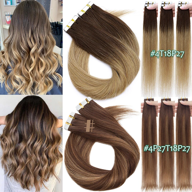 60Pcs Thick Tape In Remy Indian Human Hair Extensions Skin Weft Ombre Full Head - Image 2 of 4