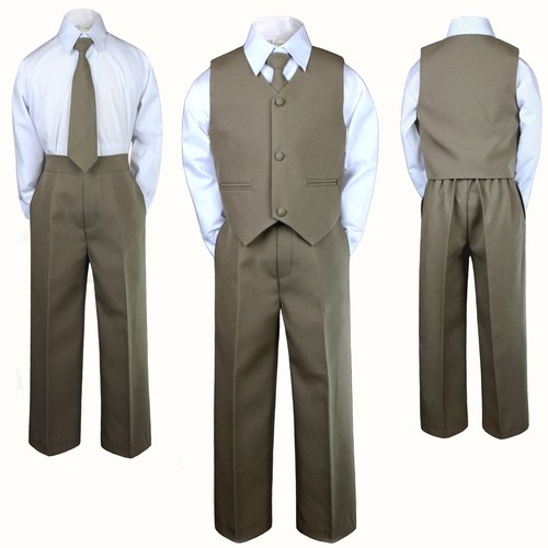 Taupe Gray Brown Khaki Baby Boys Toddler Kid Wedding Formal Party Vest Set Suit - Picture 6 of 7