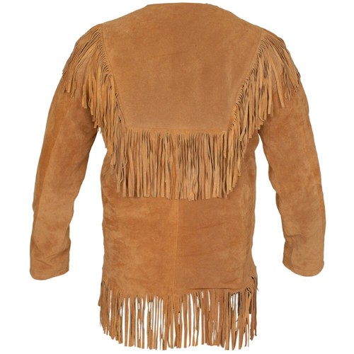 Men Western Cowboy Suede Fringe Shirt Native American Fringe Leather Jacket - Picture 2 of 5