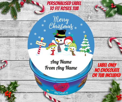 Personalised Cadbury Roses Christmas Chocolate Tub Label Sticker Pre-Cut Ready - Picture 3 of 4