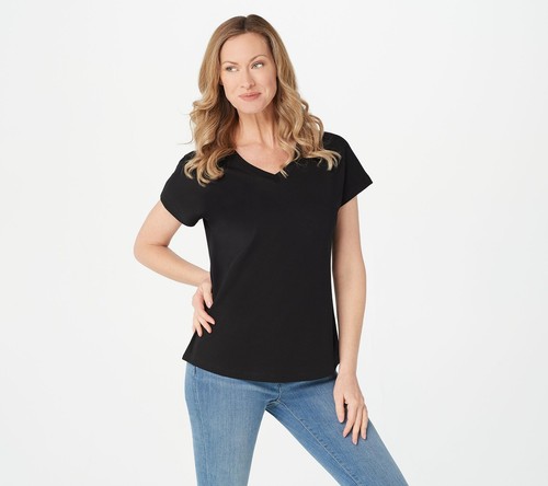 Isaac Mizrahi Live! Essentials Pima Cotton Dolman Sleeve T-Shirt - Black
