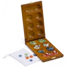 Classic Folding Mancala Board Game with Glass Beads/Stones. Family Strategy Game