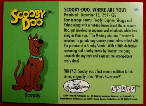 HANNA-BARBERA - Card #46 - SCOOBY-DOO - WHERE ARE YOU? - CARDZ 1994 - Picture 2 of 2