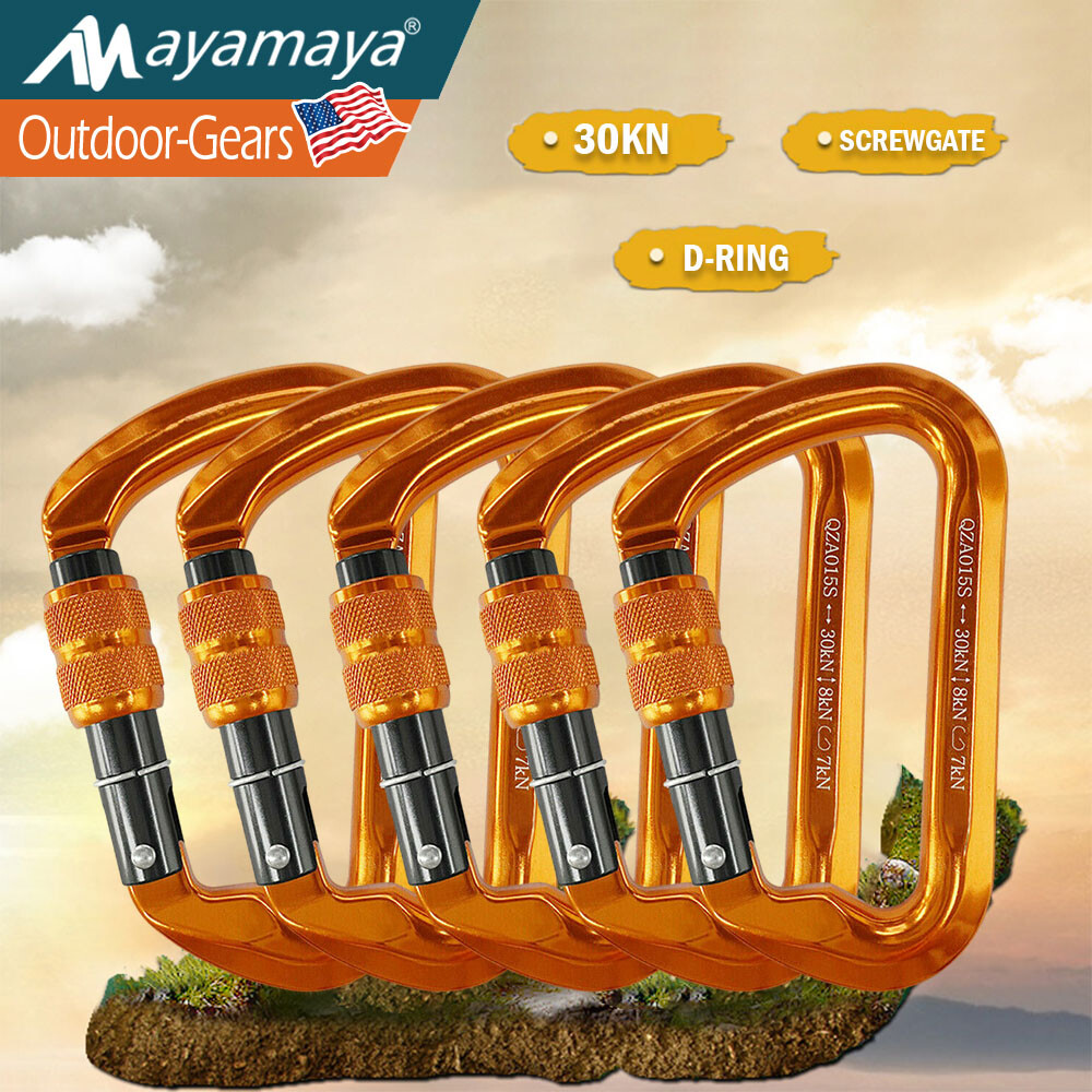 Mosquetón de bloqueo de compuerta de tornillo de alta resistencia de 30 kn gancho con clip de anillo en D para escalada en espeleología