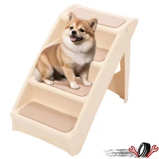 Foldable Pet Stairs Dog Ladder 4 Non-slip Steps w/ Support Frame For High Bed