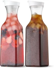 NETANY 50 Oz Water Carafe Flip Top Lid, Set of 2 Square Base Juice Container NEW