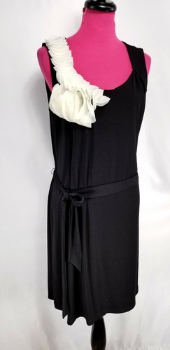 NWT Daisy Fuentes Sleeveless Dress Womens Size L Black Ruffle Applique Belt - Picture 3 of 6