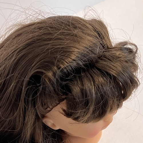 VTG Vinyl Head Parts For 14” Dolls Flange Rooted Dark Hair Brown Sleepy Eyes - Picture 3 of 9