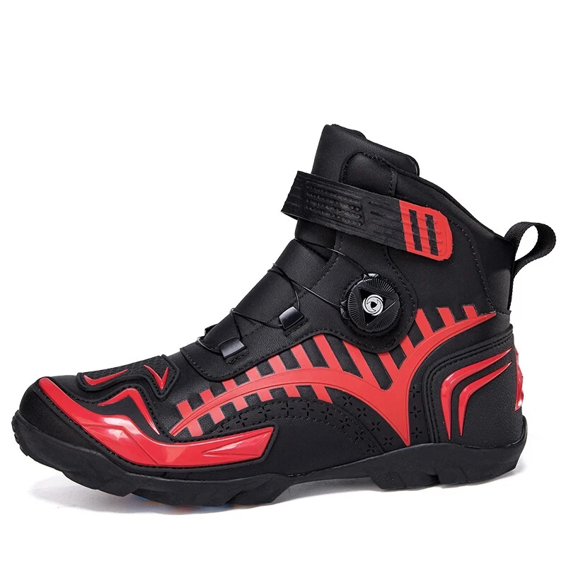 Hombres Botas de Motocicleta Montar Carreras Zapatos Microfibra Cuero Cordones Rápidos Botas Foto 3 de 4