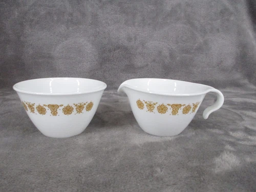 Corelle Livingware By Corning Creamer & Sugar Bowl Set Butterfly Gold Floral