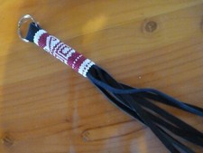 Dark red and white beaded keyring