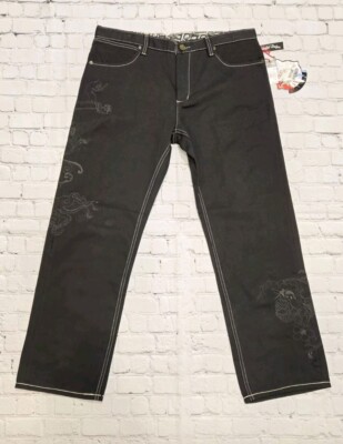 Y2K Artful Dodger Black Embroidered Jeans Men's Size 38 NWT $220