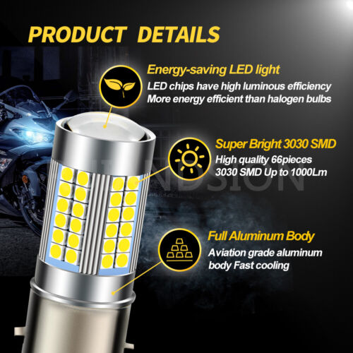 DC 6V/ 12V BA20D 3030 66 LED Motorbike Scooter Headlight Bulb Hi/Lo Beam 1000LM - Picture 2 of 8