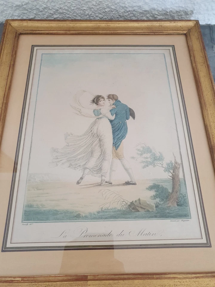 Dutailly, Chaponnier, La Promenade Du Matin, Colorido Grabado, Principios del... - Imagen 4 de 4