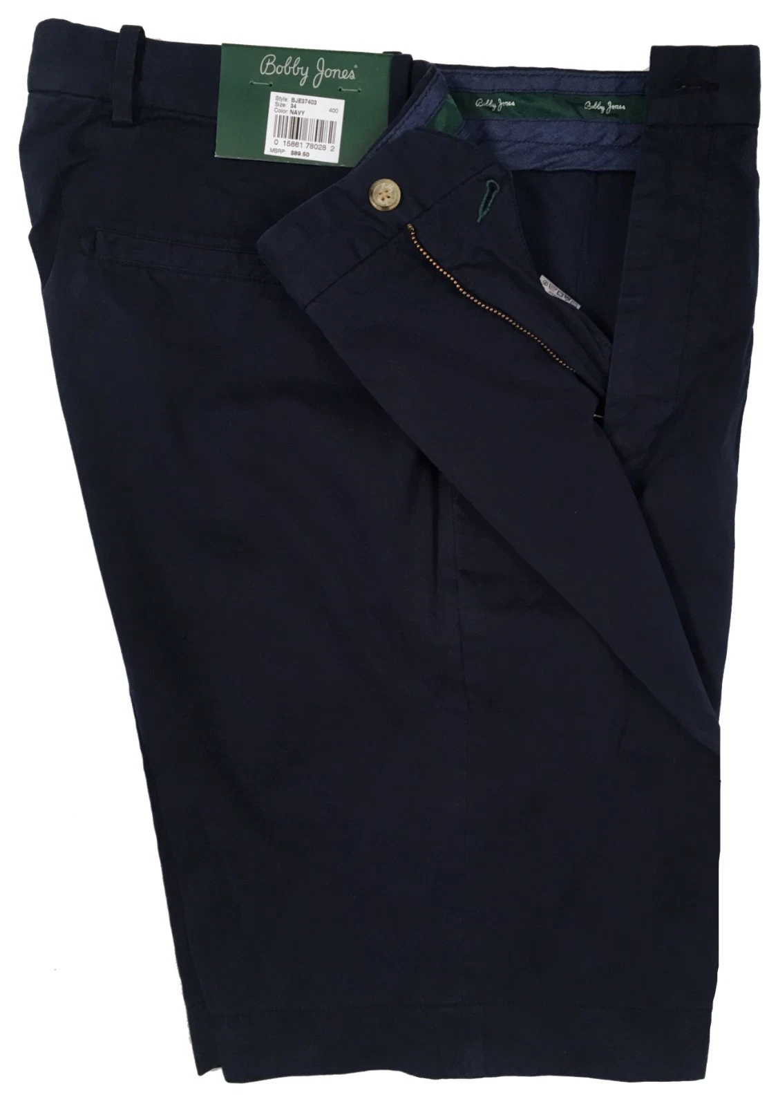 NEW $90 Bobby Jones Cotton Shorts! Navy With Signature Waistband Flat Front