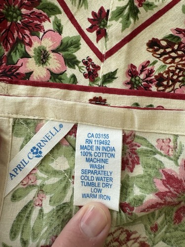 April Cornell Christmas Floral Cream 36” X 36" Tablecloth Cotton - Picture 2 of 6