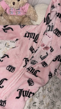 Juicy Couture Girls Hooded Full-Zip Fleece One-Piece Logo Pajama 4T Pink Black