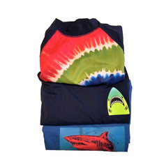 Lot of 3 Lands' End Rash Guard Swim Tee Youth Large 10-12 Blue/Multi Shark