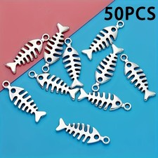 50pcs Antique Silvery Alloy Fishbone Pendant, Fashion Jewelry Suitable for DIY J