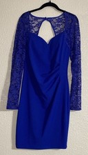 Guess Women's Blue Lace Long-Sleeves Mini Bodycon Dress Size 12