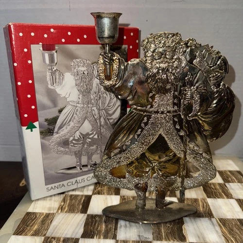 VTG International Silver Christmas Santa Claus Candle Holder Silver Plated - product listing photo