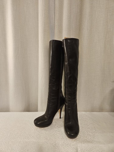 Via Spiga brown Leather Knee High Stiletto Boots Zip Accent Women's Size 8M