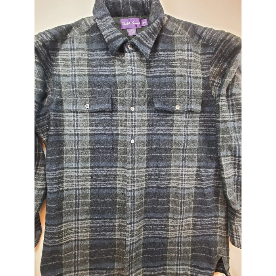 Sobrecamisa Ralph Lauren Etiqueta Púrpura Cachemira Italia L Franela de Lujo Foto 2 de 4