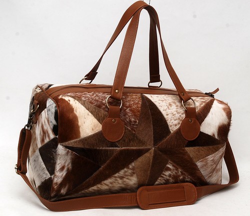 100% Natural COWHIDE Duffel Bag Hair On Leather TRAVEL Bag Luggage Bag SA-1227
