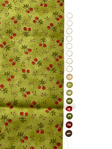 #6 Moda Oak Leaves & Reel Fabric Terry Clothier Thompson 21x44 Green Red Berries - Picture 2 of 8
