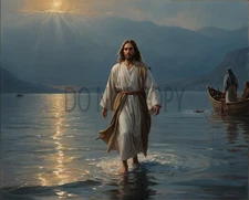 AI Generated Oil Paint Style Print Jesus Walking On Water Miracle 8X10 Print