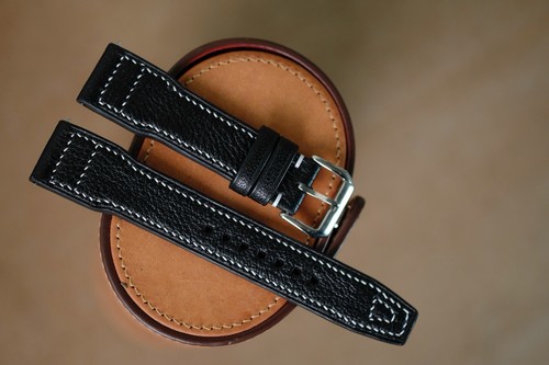 Handmade IWC black calf leather strap size 21-18 (can change size length)