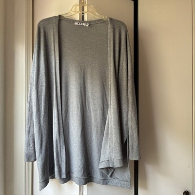 Three Dots Open Front Cardigan Women Size XL Grey Minimalist Quiet Luxury Office