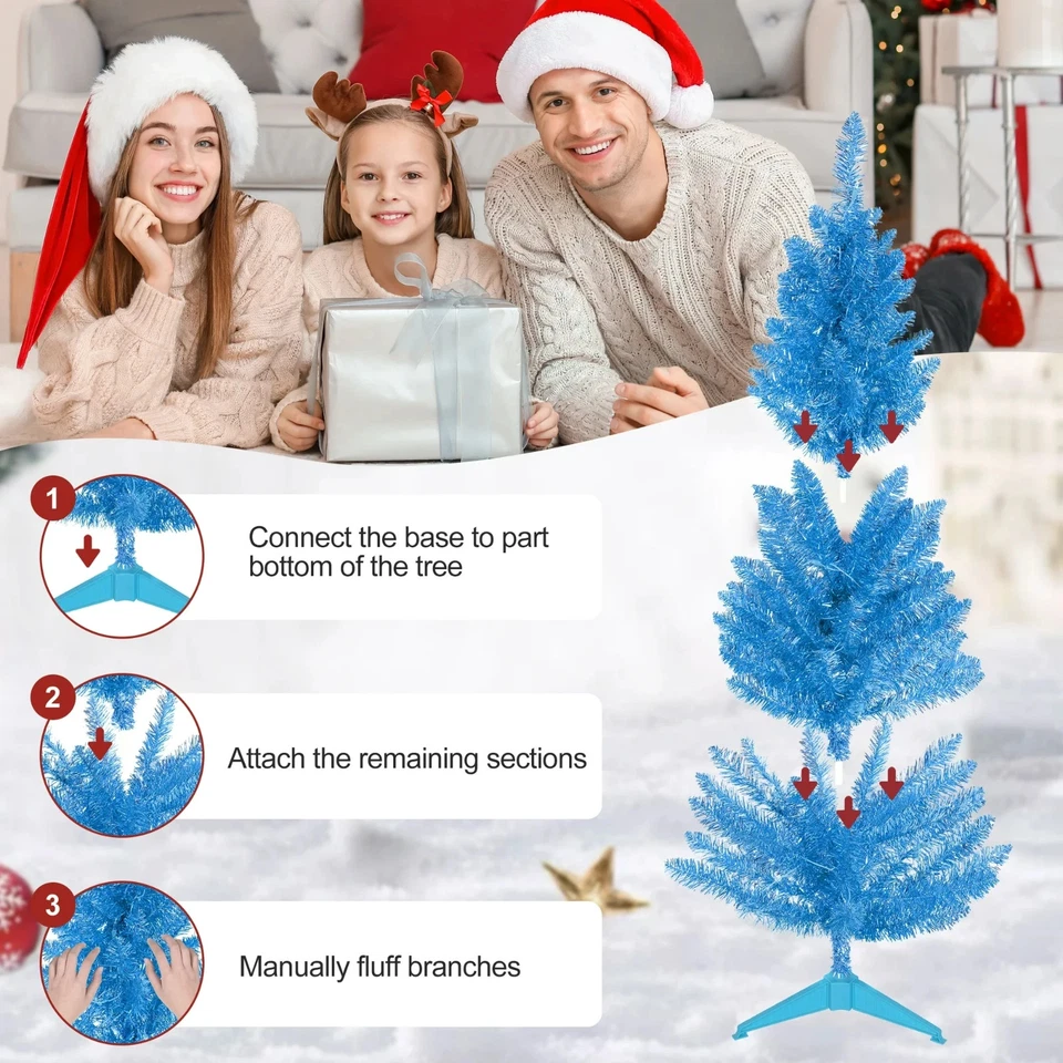 4ft Lighted Artificial Blue Christmas Tree Small Tabletop Xmas Tree w/50 Light - Image 3 of 4