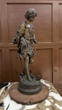 23  ANTIQUE SPELTER STATUE WITH PEASANT IN FI...