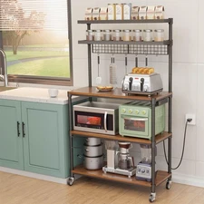 5-Tier Bakers Rack with Power Outlet,36 Inch Microwave Stand with Storage and...