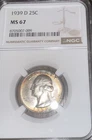 1939-D Washington Quarter - 25c NGC MS67 - beautiful toning