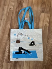 BLUEQ Cat Yoga Carry All Large 15” Shoulder Tote Reusable Shopping Bag NWT