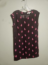 Loft Womens Maroon Pink Cat Print Short Sleeve Scoop Neck Sheath Dress XSP