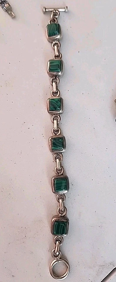Pulsera de Piedra Cuadrada Verde Jade Malaquita Plata de Ley 925 Vintage (155) Foto 3 de 4