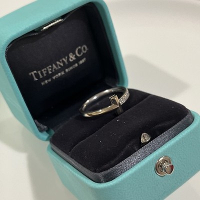 Tiffany & Co. T 18k White Gold Diamond Ring Size 5.75 2.4mm With