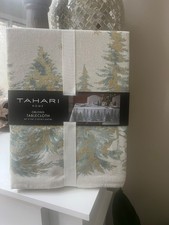 Tahari Holiday Christmas Tree Gold Shimmer Snowflakes 60x104" Tablecloth