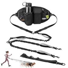 Hands Free Dog Leash for Running Reflective Bungee Dual Handle Waist Belt