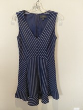 J. Crew Womens Sleeveless Flounce Navy White Striped Ruffle Dress size 2