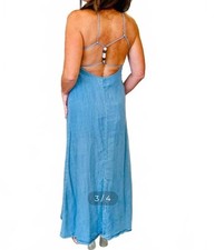 Women’s Q2 Size Small New Chambray Maxi Dress Backless Bead Detail Summer Beach