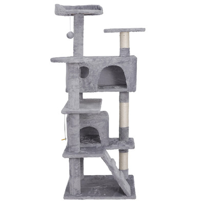 55-In H Cat Tree & Condo Scratching Post Tower, Light Gray