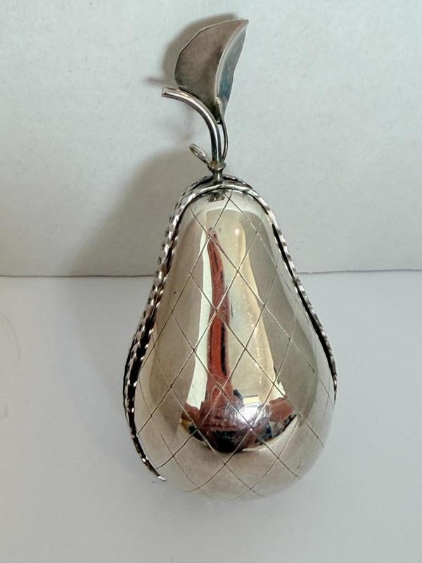 Vintage 1993 Nordstrom Silver Plated Pear Trinkey Box Ornament Made in USA