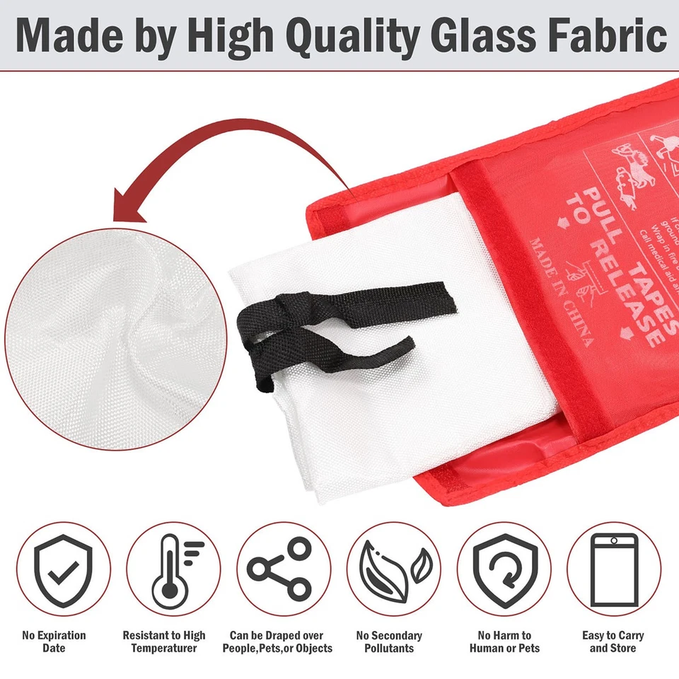 XLARGE FIRE BLANKET Fiberglass Emergency Home Office Retardant Prepared 59''x59" - Image 3 of 4