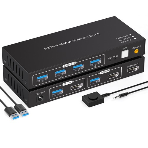 HDMI KVM Switch 4K 8K USB3.0 KVM Switcher 2 In 1 Out For 2 Computers 1 Monitors - Zdjęcie 2 z 8