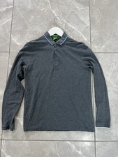 Hugo Boss Long Sleeve Polo Shirt Mens Cotton Grey Size M VGC wear few times 